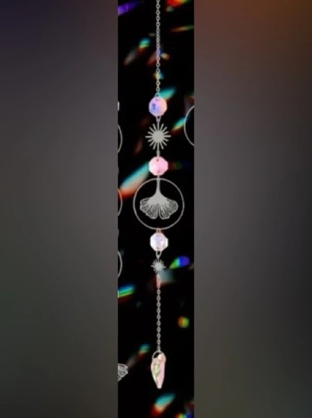 Set of 2 Hanging Moon & Ginkgo Crystal Suncatchers - Iridescent